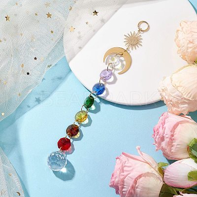 Glass Octagon Beads Hanging Suncatchers HJEW-JM02308-1