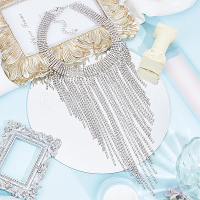 1Pc Iron Rhinestone Tennis Chains Bib Necklace NJEW-FG0001-11B-1