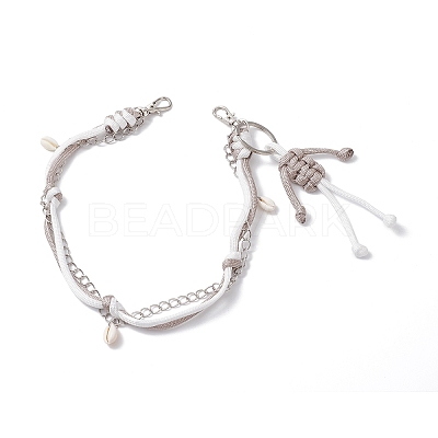 Polyester & Spandex Cord Rope Braided Human & Natural Cowrie Shell Charm Iron Chain Bag Decorative Chains AJEW-BA00173-03-1