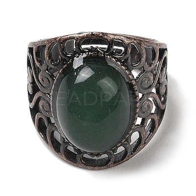 Natural Green Aventurine Oval Adjustable Rings RJEW-K271-06R-18-1