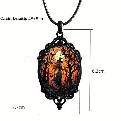 Oval Gothic Alloy Glass Halloween Pendant Necklaces for Women FS-WG73C21-03-1