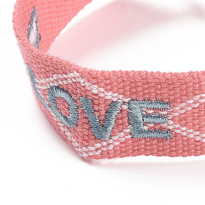 Word Love Polycotton(Polyester Cotton) Braided Bracelet with Tassel Charm LS-BJEW-F429-06-1