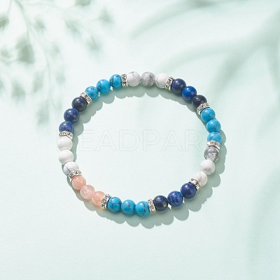 Natural Lapis Lazuli(Dyed) & Gemstone Round Beaded Bracelet for Women BJEW-JB08336-02-1