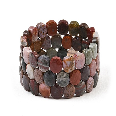 Natural Ocean Jasper Oval Beaded Stretch Bracelet G-E010-01-13-1