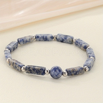 Natural Blue Spot Jasper Beaded Stretch Bracelets for Men Women WGE4A78-06-1