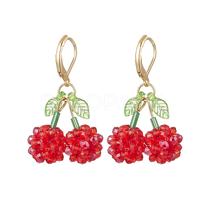 Acrylic Glass Cherry Leverback Earrings EJEW-MZ00444-1