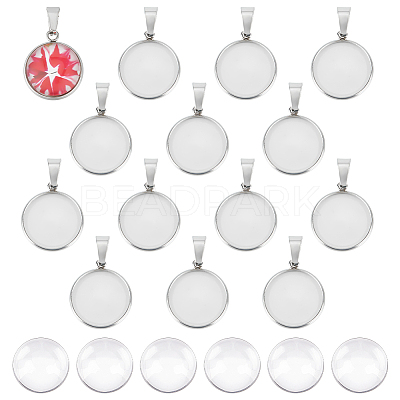 50Pcs Flat Round 304 Stainless Steel Pendant Cabochon Settings FIND-UN0002-52-1