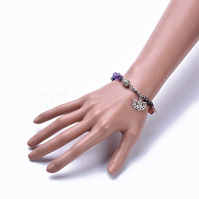Natural & Synthetic Mixed Stone Charm Bracelets X-BJEW-JB04267-1