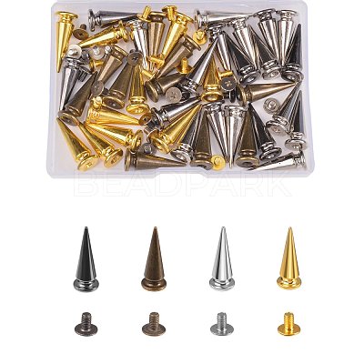 40Ssets 4 Colors Alloy Spikes Screwback Studs PALLOY-SZ0001-24-1