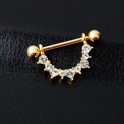 316 Surgical Stainless Steel Micro Pave Clear Cubic Zirconia Piercing Nipple Rings WGC2D91-01-1