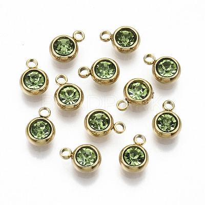 PVD Vacuum Plating 201 Stainless Steel Rhinestone Charms STAS-S068-08G-1