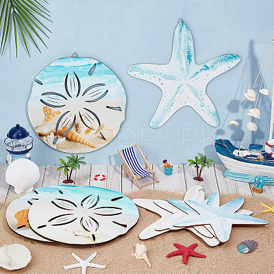 3Pcs Summer Ocean Wood Round Wall Decoration WOOD-PH0003-76-1