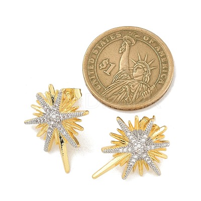 Brass Micro Pave Clear Cubic Zirconia Stud Earrings KK-B124-13PG-1