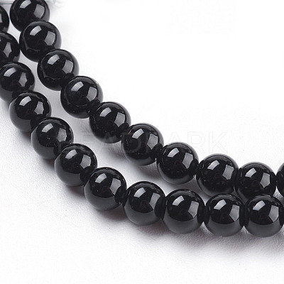 Round Natural Dyed & Heated Black Onyx Stone Beads Strands X-G-S119-4mm-1