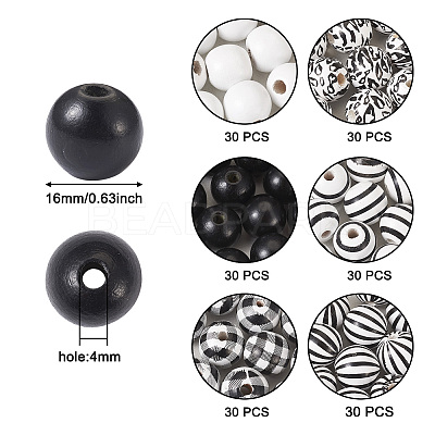 180Pcs 6 Style Natural Wood Beads WOOD-BT0001-09-1