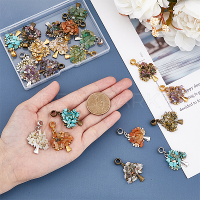 21Pcs 21 Styles Mixed Gemstone Chip  European Dangle Charms PALLOY-AB00057-1