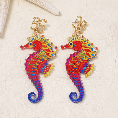 Ocean Acrylic & Alloy Dangle Earrings for Women WG27996-01-1