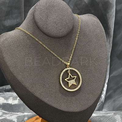 Brass Micro Pave Clear Cubic Zirconia Ring Pendant Necklaces NJEW-P322-A01-G-1