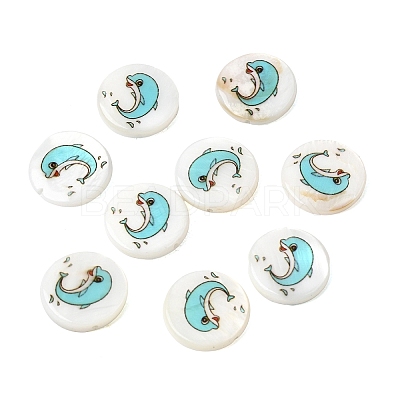 Ocean Printed Natural Freshwater Shell Flat Round Beads SHEL-A006-13A-1