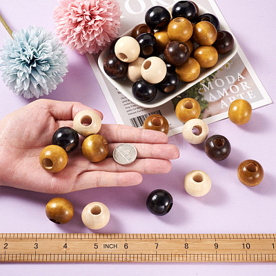 100Pcs 5 Colors Wooden Beads WOOD-CD0001-13-1