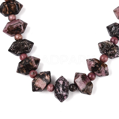 Natural Rhodonite Round & Cone Beaded Necklaces NJEW-N064-03E-1