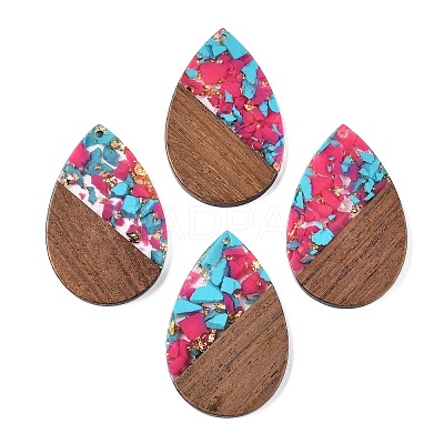 Transparent Resin & Walnut Wood Big Pendants RESI-T058-05J-1