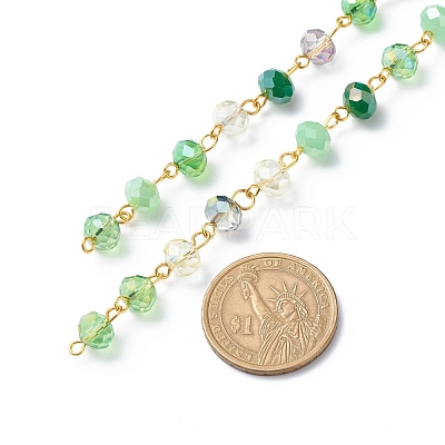 Handmade Electroplate Glass Faceted Rondelle Beaded Chains AJEW-JB01137-05-1