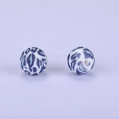Printed Round with Leopard Print Pattern Silicone Focal Beads SI-JX0056A-04-1