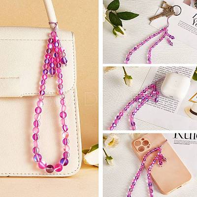 Round Synthetic Moonstone Beaded Mobile Straps HJEW-SW00042-07-1