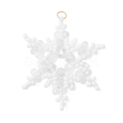 3Pcs 3 Colors Glass Seed Beaded Snowflake Pendants PALLOY-MZ00890-1