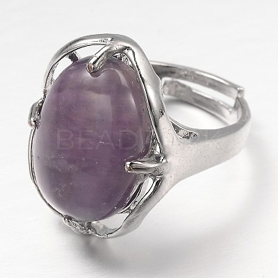 Adjustable Oval Gemstone Wide Band Rings RJEW-L062-01G-1