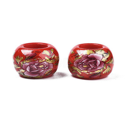 Flower Printed Opaque Acrylic Rondelle Beads SACR-S305-27-H03-1