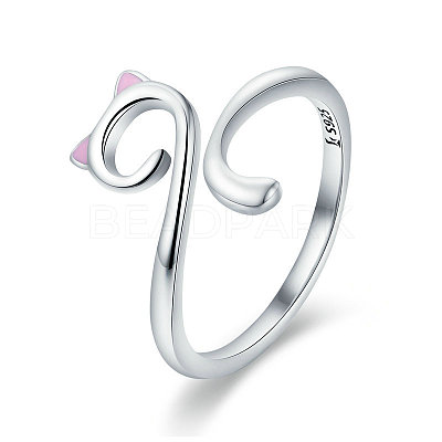 Adjustable 925 Sterling Silver Enamel Finger Cuff Rings RJEW-FF0007-19AS-1