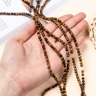 Natural Frosted Tiger Eye Round Bead Strands G-M064-4mm-02-1