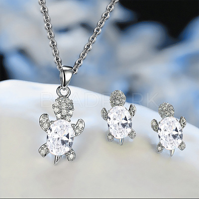 Tortoise Alloy Rhinestone & Glass Pendant Necklaces & Stud Earrings Sets FS-WG4B54D-01-1