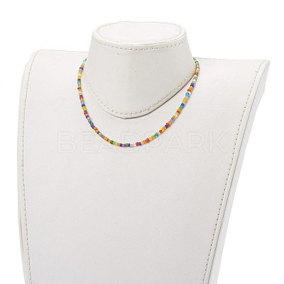 Round Transparent Frosted Glass Seed Beaded Necklaces NJEW-JN03362-05-1