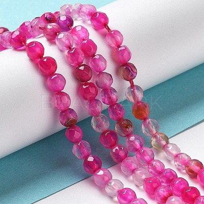 Faceted Natural Striped Agate/Banded Agate Beads Strands G-F447-4mm-H08-1