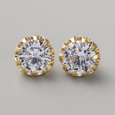 Brass Clear Cubic Zirconia Cufflinks BUTT-WH0012-18G-1