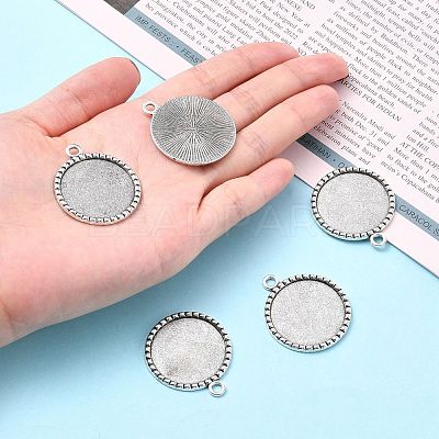 Tibetan Style Antique Silver Alloy Flat Round Pendant Cabochon Settings TIBEP-M022-38AS-1