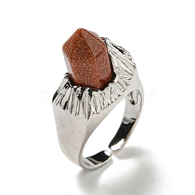 Hexagonal Prism Synthetic Goldstone Open Cuff Rings RJEW-B106-01P-05-1