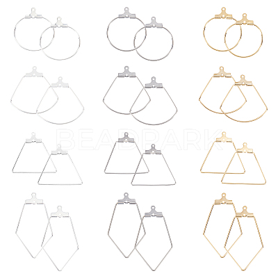 24Pcs 12 Style Sector & Ring & Trapezoid & Rhombus 304 Stainless Steel Pendants STAS-UN0027-16-1
