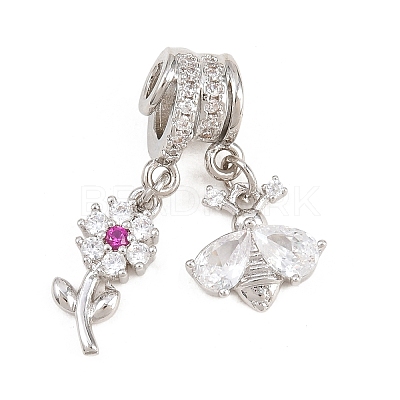 Spring Brass Pave Clear & Deep Pink Cubic Zirconia Pendants KK-H268-13B-P-1