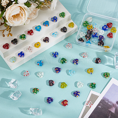 60Pcs Handmade Millefiori Glass Heart Beads LK-HY0001-01-1