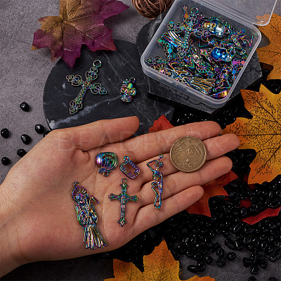 32Pcs 8 Style Rainbow CoLOR Alloy Pendants PALLOY-SW0001-02-1