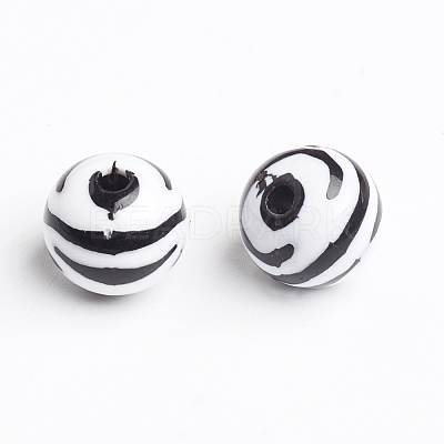 Chunky Bubblegum White and Black Acrylic Zebra Striped Style Heart Beads X-SACR-C020-42-1