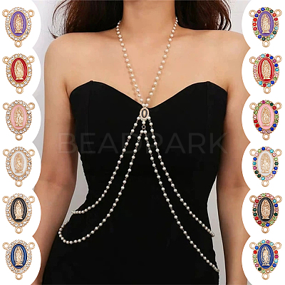 48Pcs 12 Colors Alloy Enamel Chandelier Components Links ENAM-OC0001-13-1