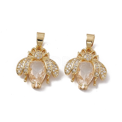 Rack Plating Brass Micro Pave Cubic Zirconia Pendants ZIRC-F130-01G-1