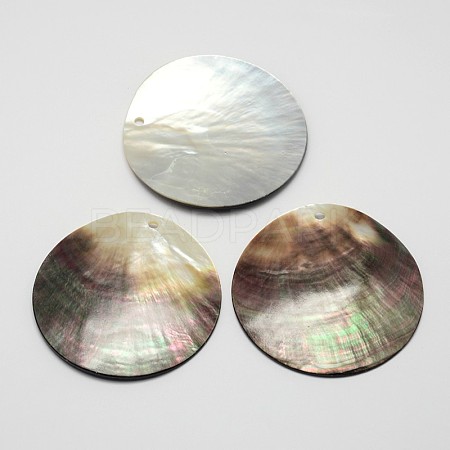 Flat Round Black Lip Shell Big Pendants SSHEL-M010-07-1