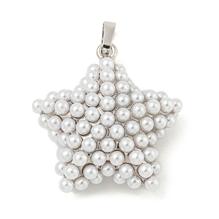 Rack Plating Brass & ABS Plastic Imitation Pearl Pendants KK-N255-03C-P-RS-1