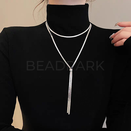 316 Surgical Stainless Steel Snake Chain Slider Lariat Necklaces for Women FS-WG6B247-01-1